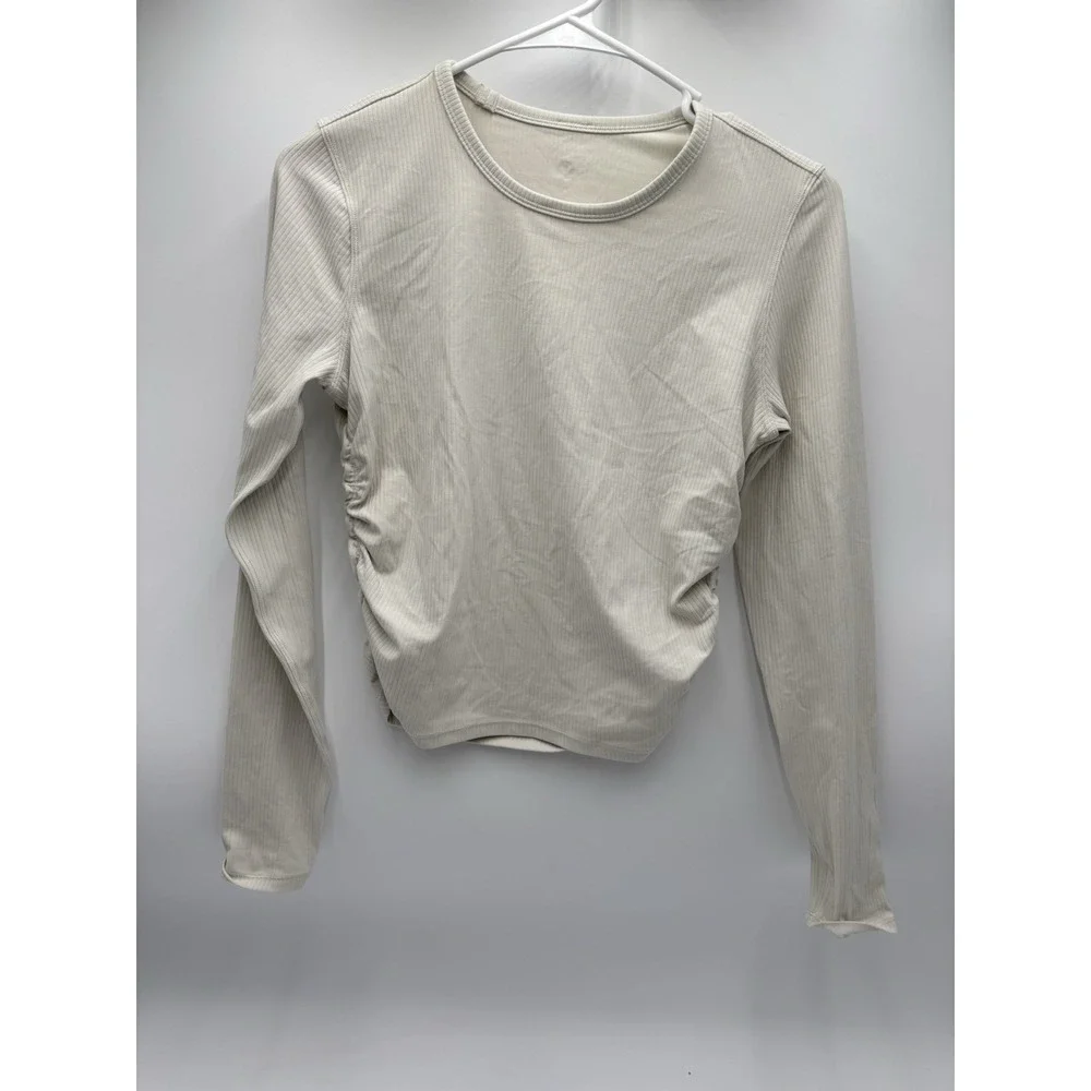 Lululemon Ribbed Ruched Side Long Sleeve Top Ivory Cream Fitted Women's